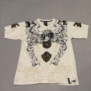 Y2K T Shirts Mens XL White Short Sleeves Grunge Gothic All Over Print Tattoo